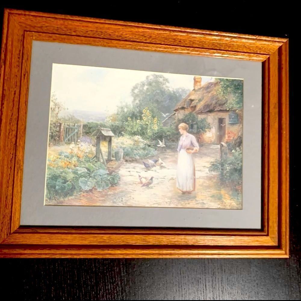 • VINTAGE country landscape rural print Wood frame •